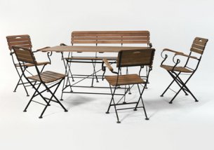 Стол прямоугольный 150x80 см + скамья  + 4 стула с подлокотниками